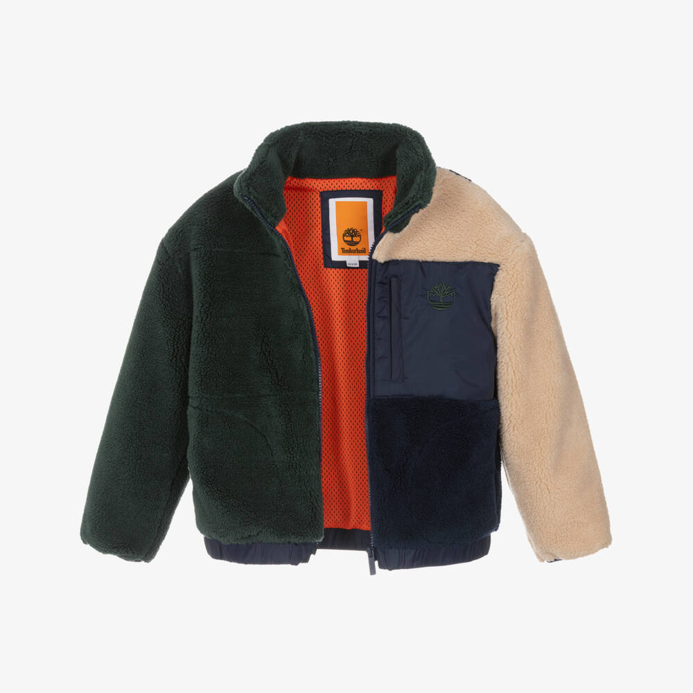 Timberland-Куртка из плюшевого флиса зелёно-синяя колорблок для мальчиков | Childrensalon