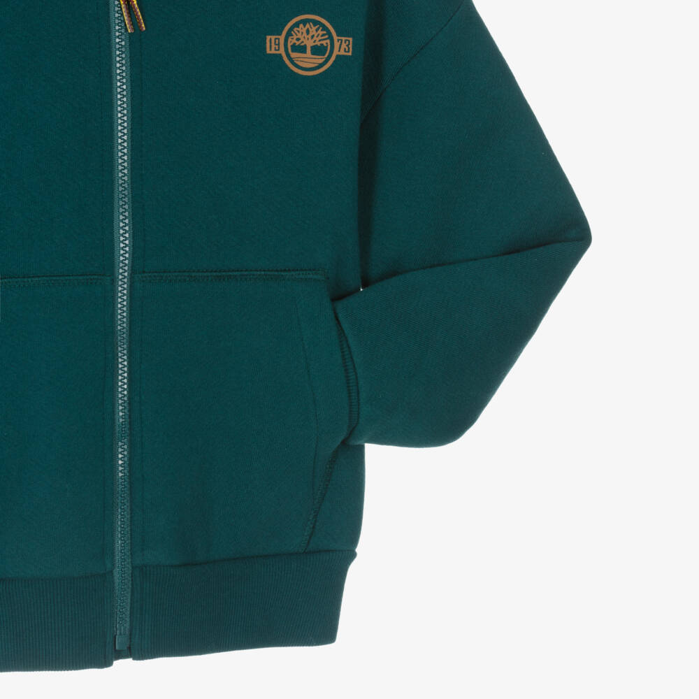 Timberland-Boys Green Zip-Up Hoodie with Logo Print | Childrensalon