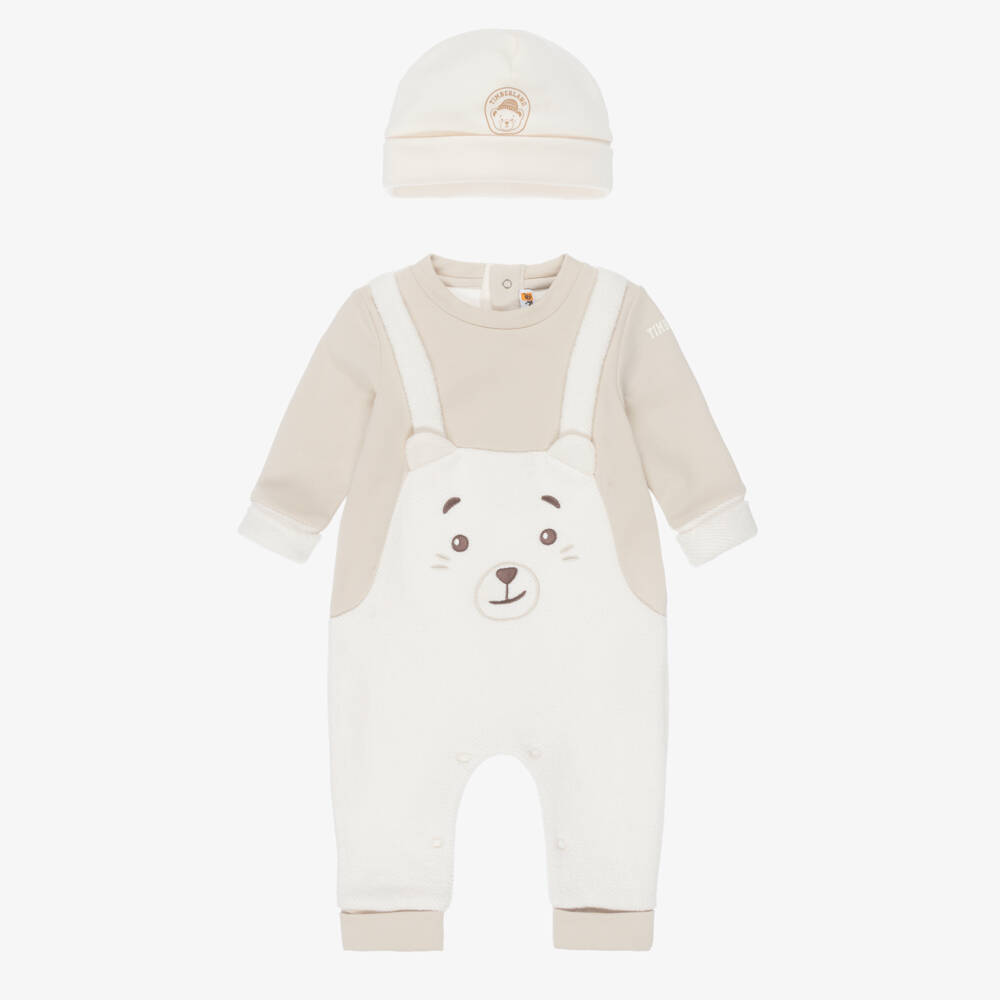 Timberland-Boys Ivory & Beige Teddy Bear Babysuit Gift Set | Childrensalon