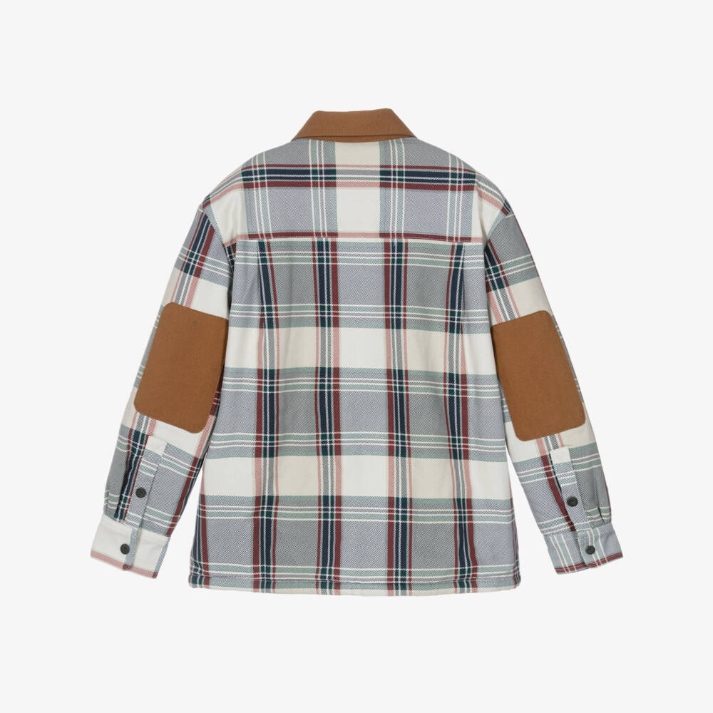 Timberland-Boys Ivory Checked Shacket with Fleece Lining | Childrensalon