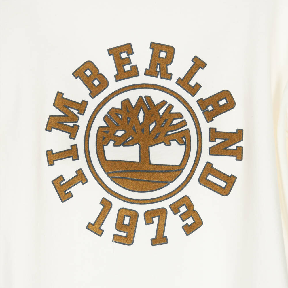 Timberland-Boys Ivory Cotton Long Sleeved Top with Circular Logo Motif | Childrensalon