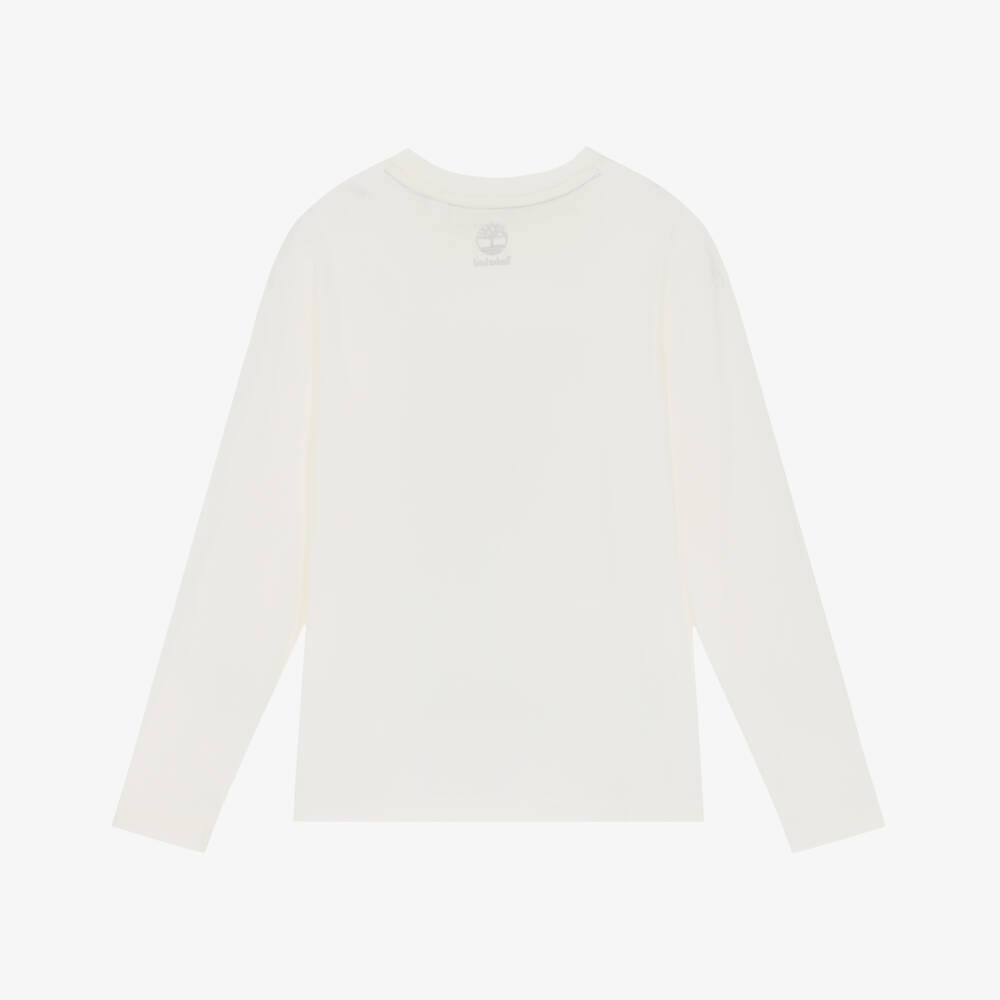 Timberland-Boys Ivory Cotton Long Sleeved Top with Circular Logo Motif | Childrensalon