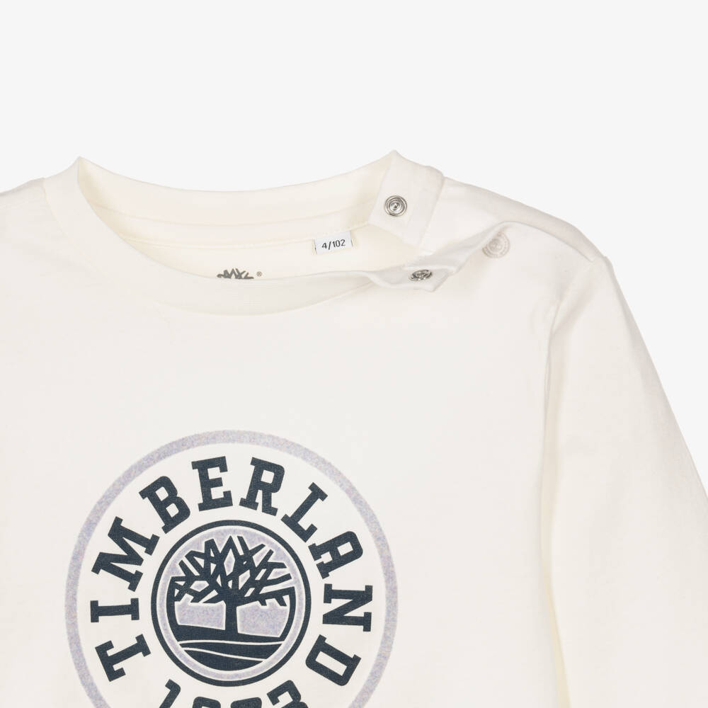 Timberland-Boys Ivory Cotton Top with Tree Logo Motif | Childrensalon