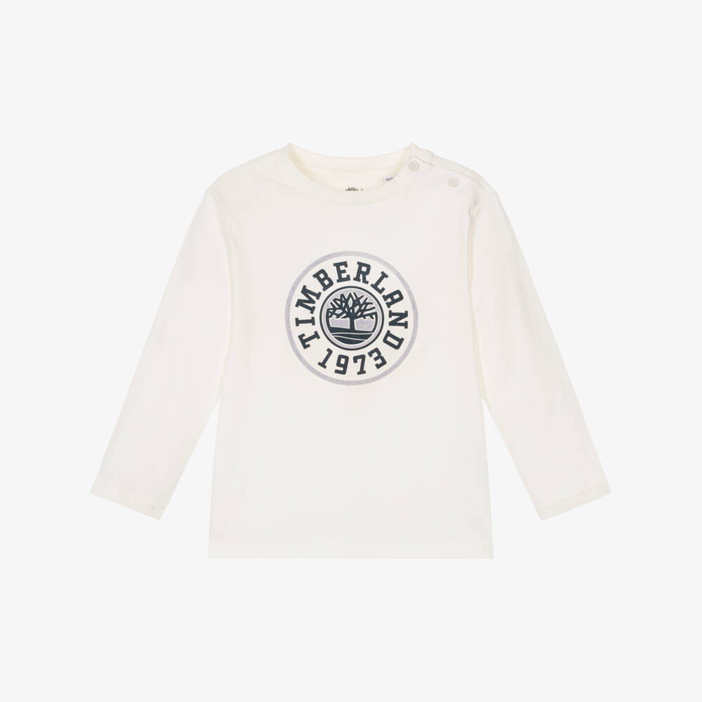 Timberland-Boys Ivory Cotton Top with Tree Logo Motif | Childrensalon