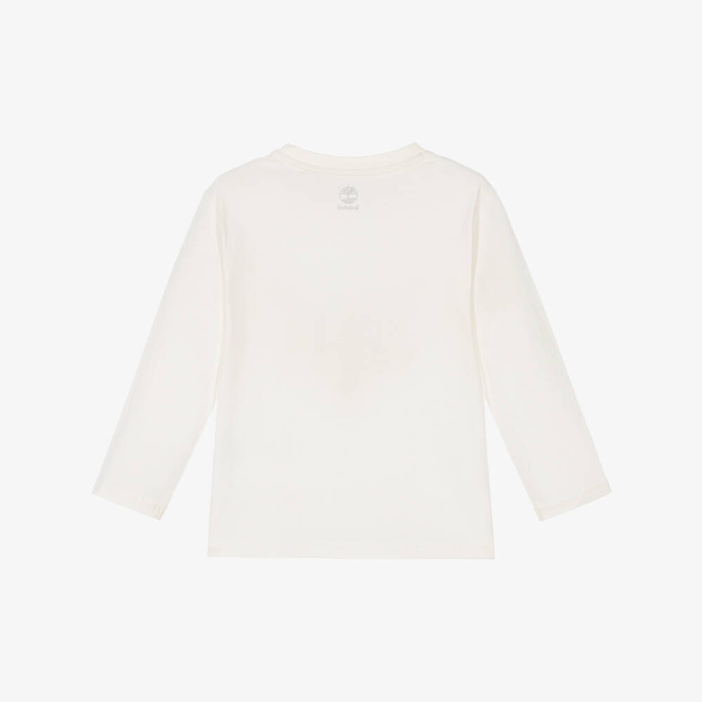 Timberland-Boys Ivory Cotton Top with Tree Logo Motif | Childrensalon