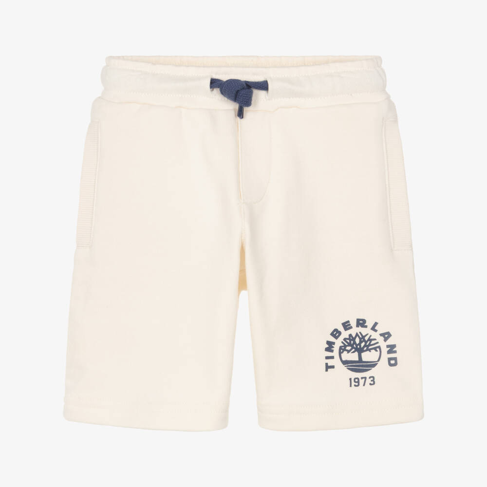Timberland-Boys Ivory Jersey Shorts with Ribbed Pockets | Childrensalon