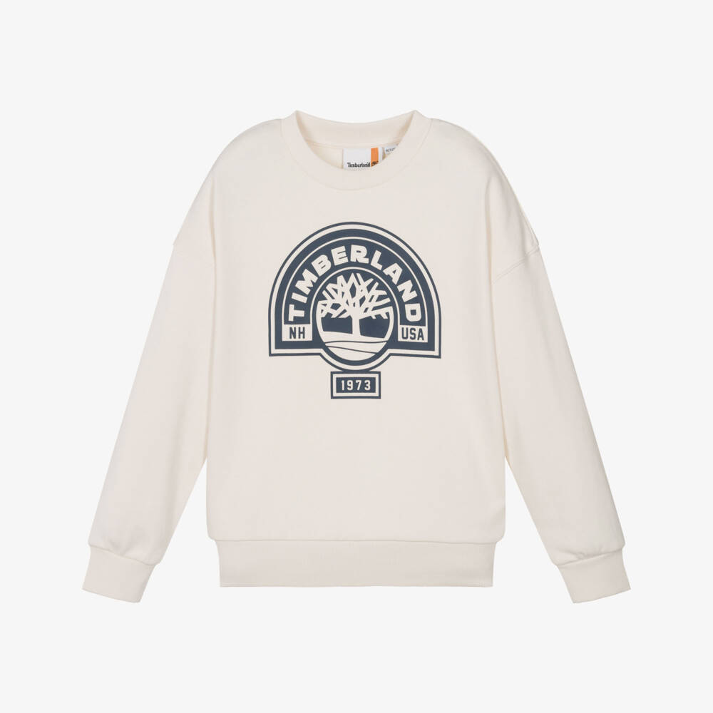 Timberland-Boys Ivory Jersey Sweatshirt with Bold Logo | Childrensalon