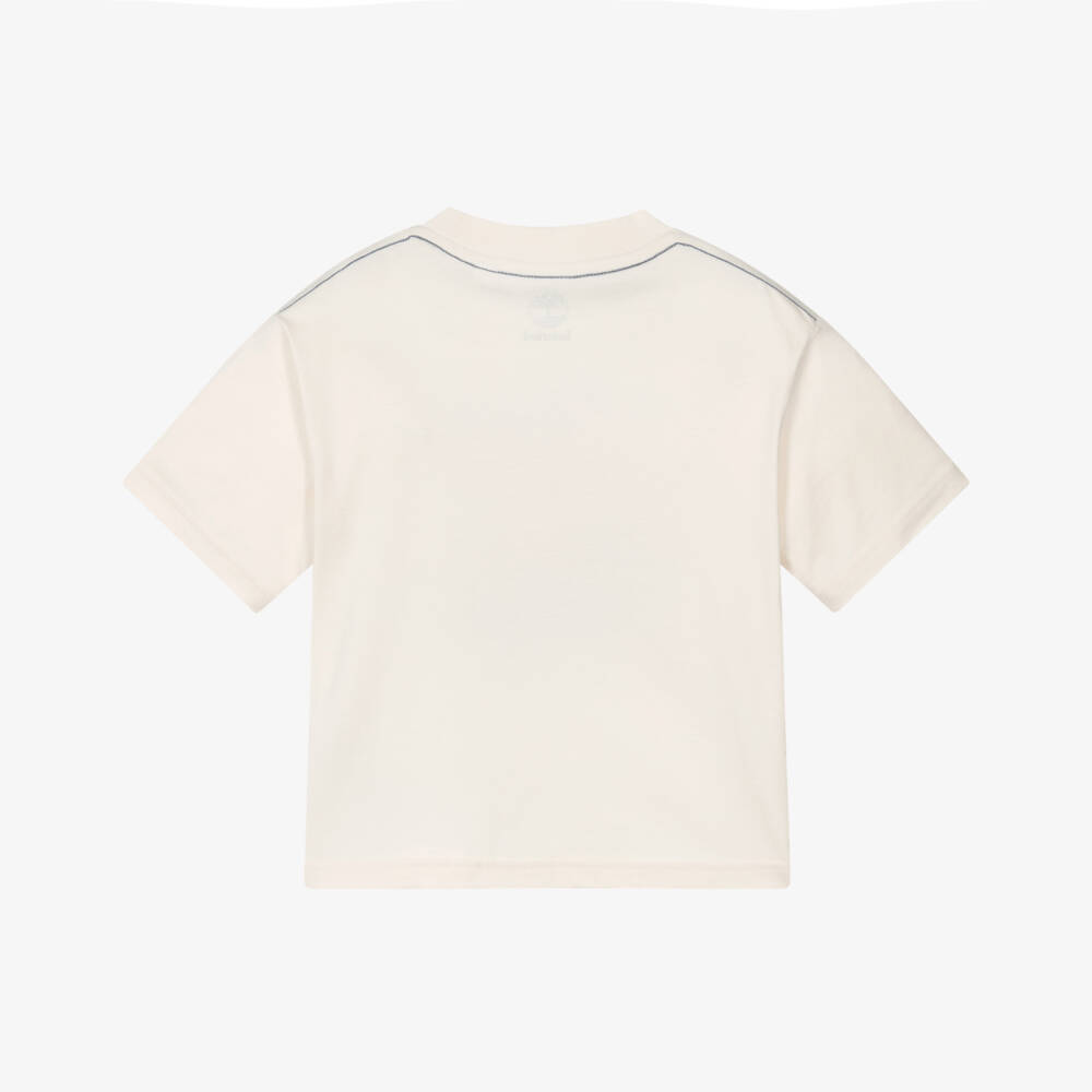 Timberland-Boys Ivory T-Shirt with Outdoor Adventure Scene | Childrensalon