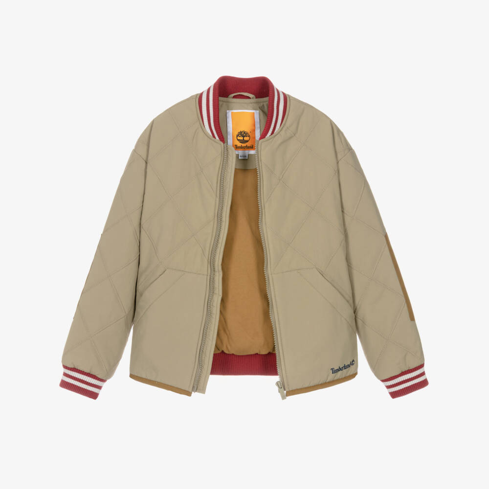 Timberland-Boys Khaki Beige Quilted Bomber Jacket | Childrensalon