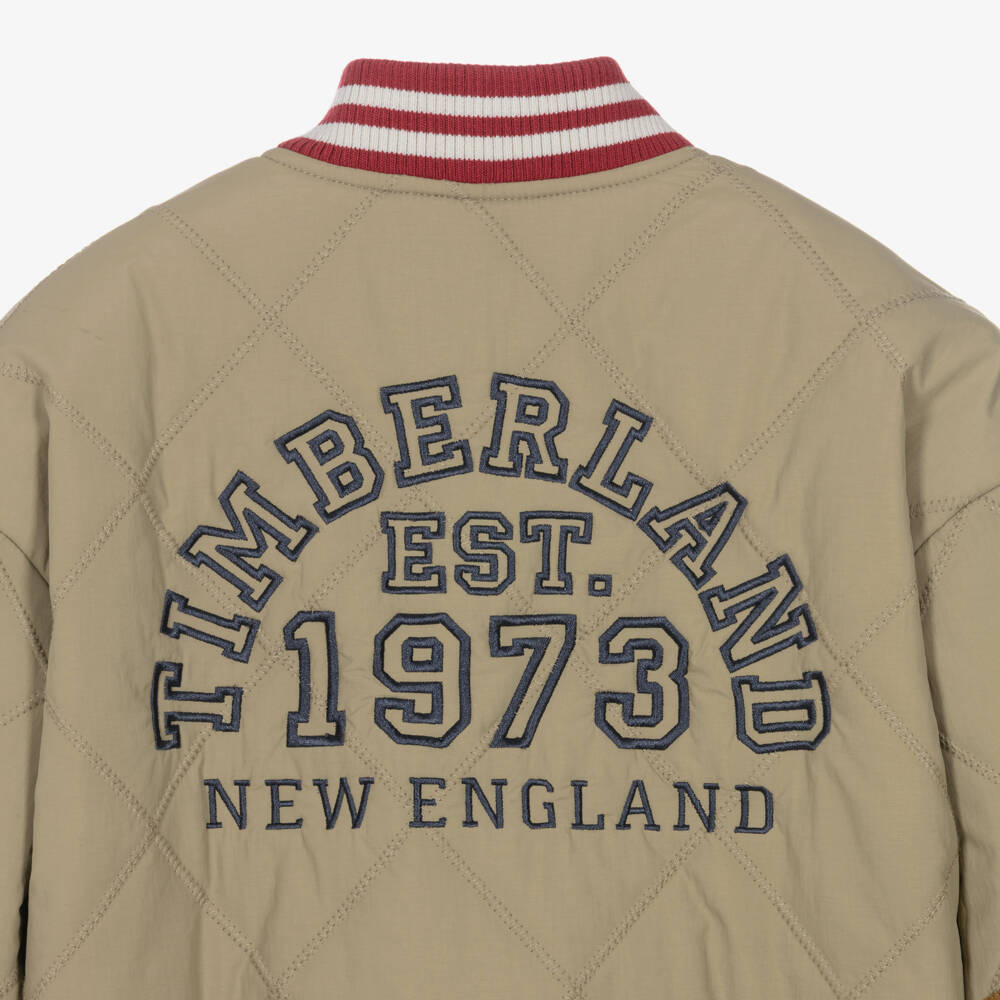 Timberland-Boys Khaki Beige Quilted Bomber Jacket | Childrensalon