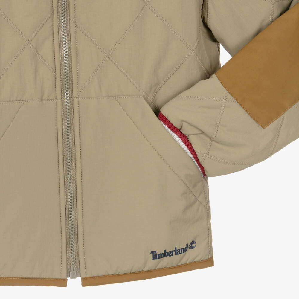 Timberland-Boys Khaki Beige Quilted Bomber Jacket | Childrensalon