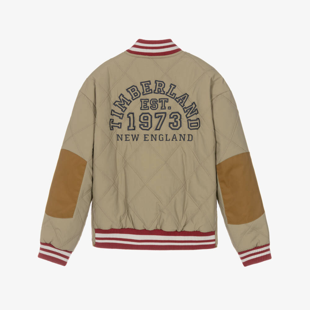 Timberland-Boys Khaki Beige Quilted Bomber Jacket | Childrensalon