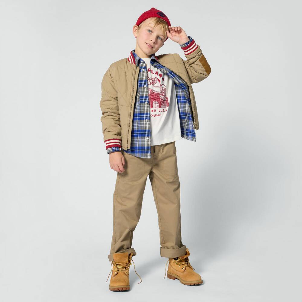 Timberland-Boys Khaki Beige Quilted Bomber Jacket | Childrensalon