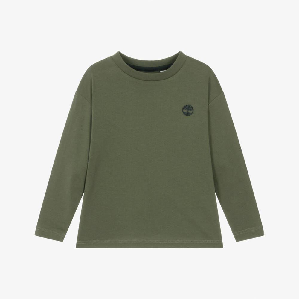 Timberland-Boys Long Sleeve T-Shirt in Moss Green | Childrensalon