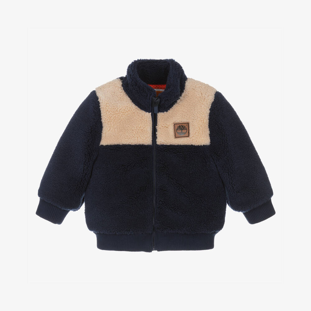 Timberland-Boys Navy Blue & Beige Sherpa Fleece Jacket | Childrensalon