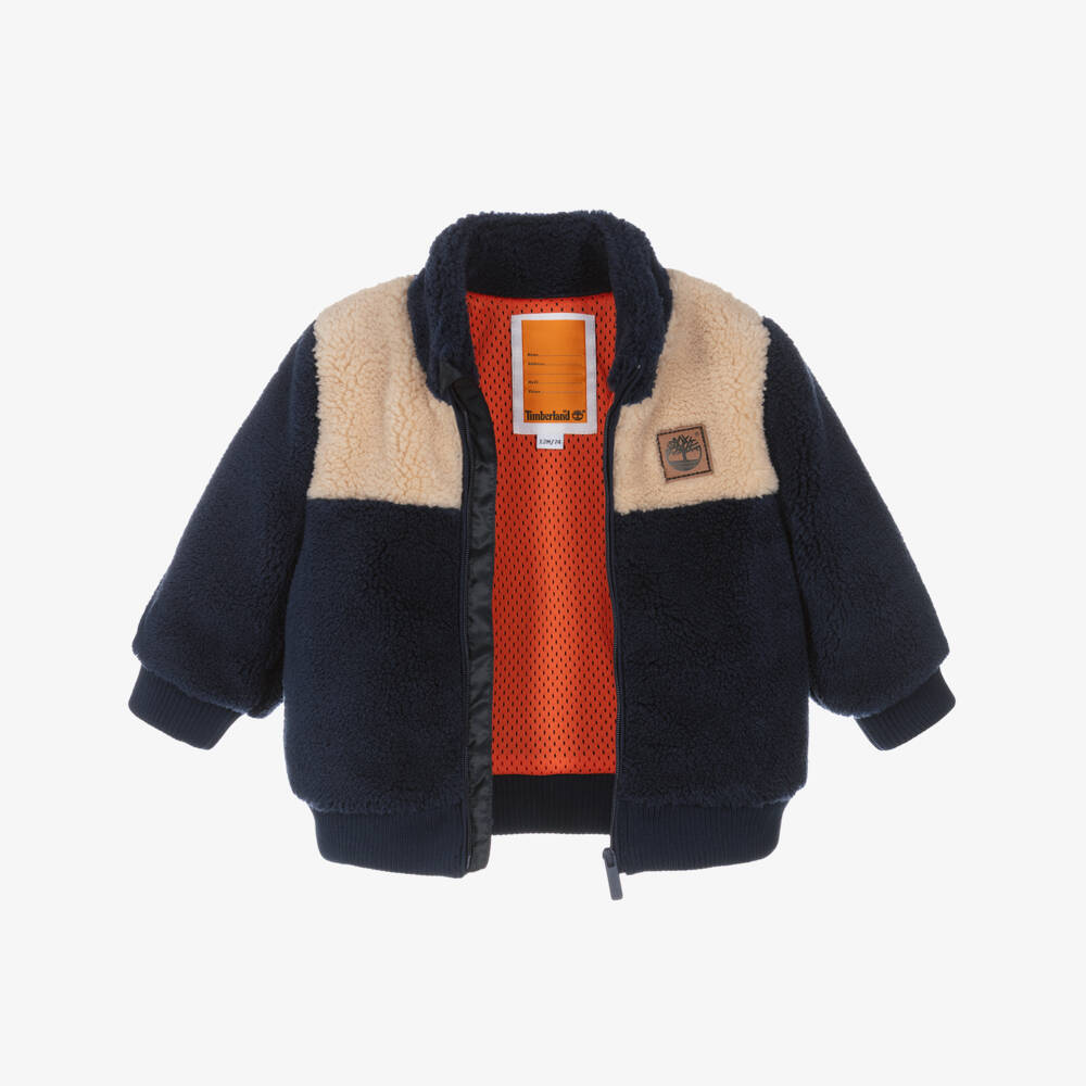 Timberland-Boys Navy Blue & Beige Sherpa Fleece Jacket | Childrensalon