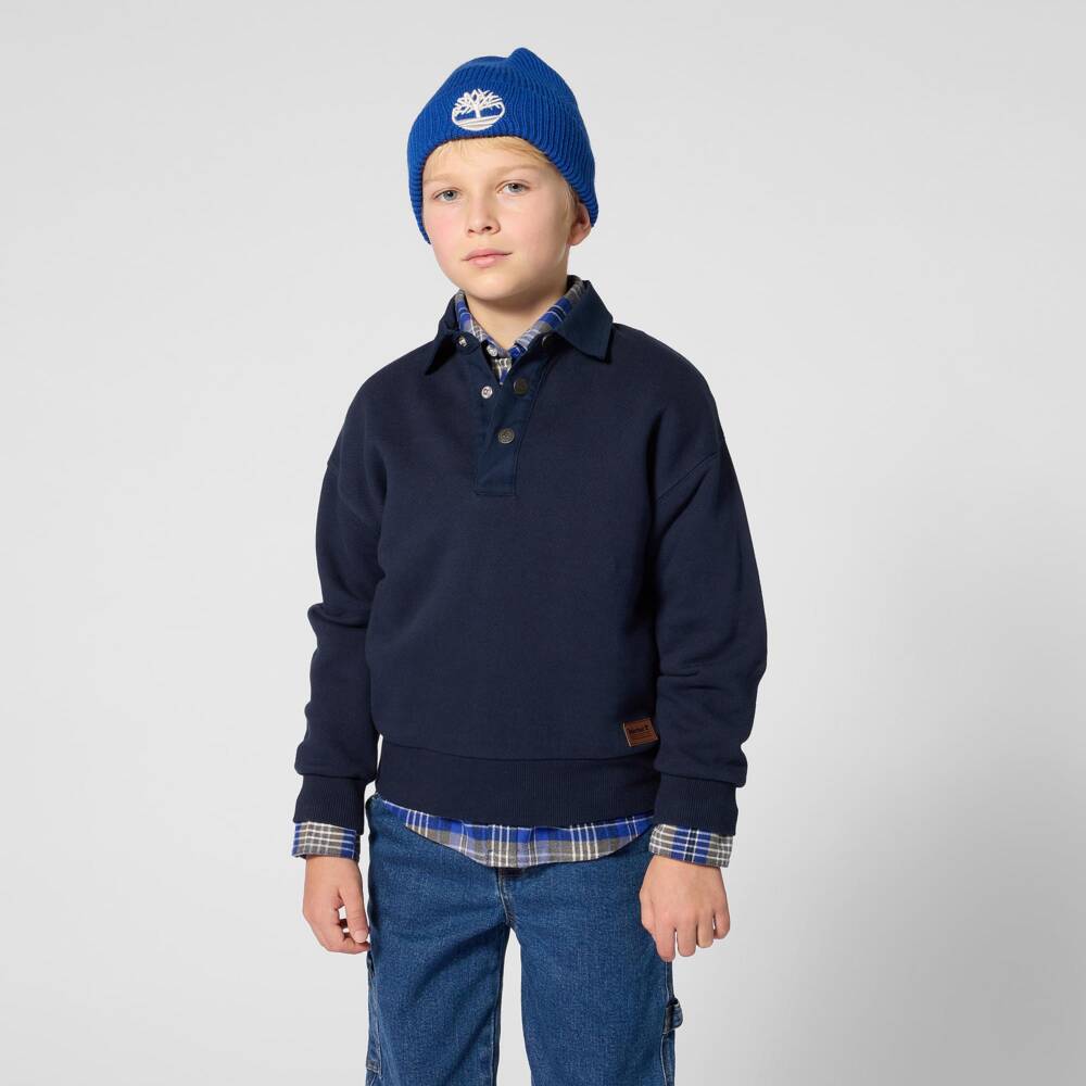 Timberland-Boys Navy Blue Collared Sweatshirt | Childrensalon