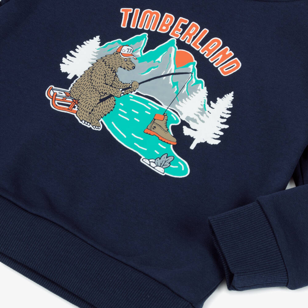 Timberland-Boys Navy Blue Cotton Jersey Bear Graphic Hoodie | Childrensalon