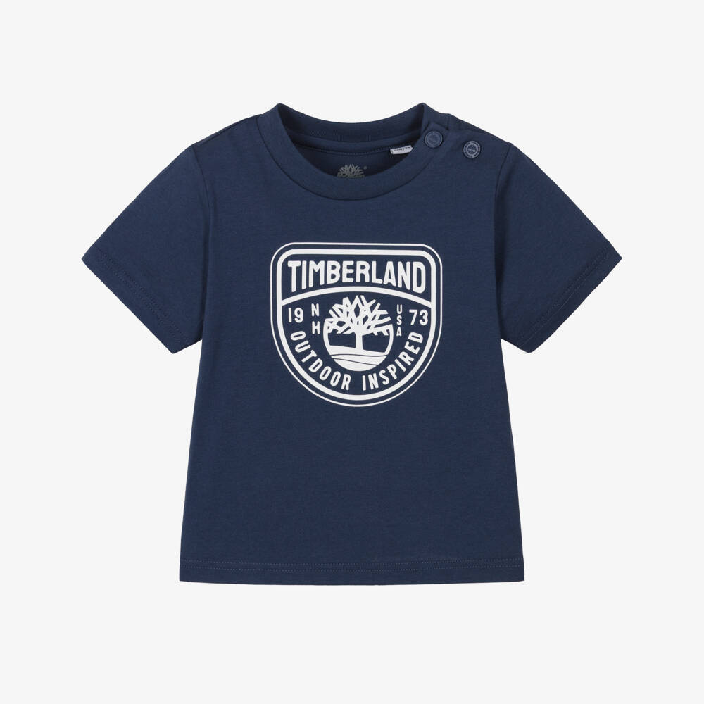 Timberland-Boys Navy Blue Cotton Logo T-Shirt | Childrensalon