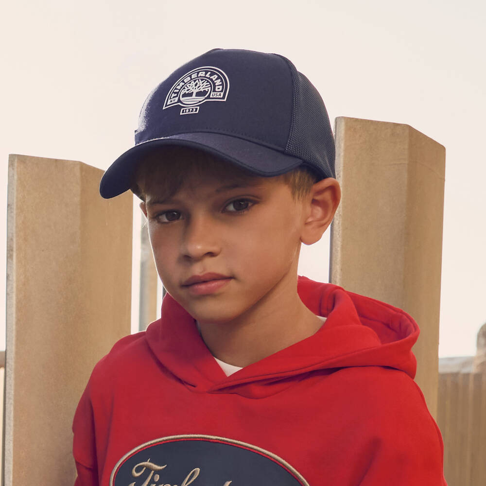 Timberland-Boys Navy Blue Cotton Twill & Mesh Baseball Cap | Childrensalon