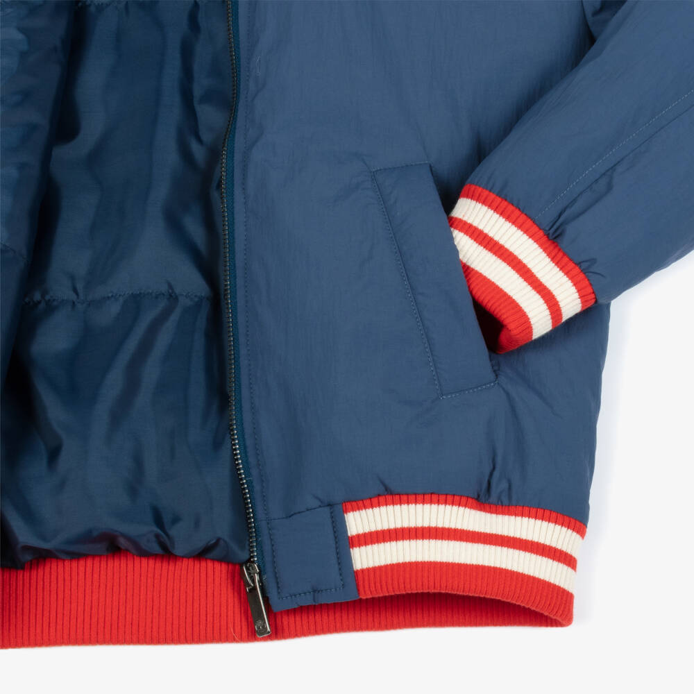 Timberland-Boys Navy Blue Hooded Varsity Style Bomber Jacket | Childrensalon