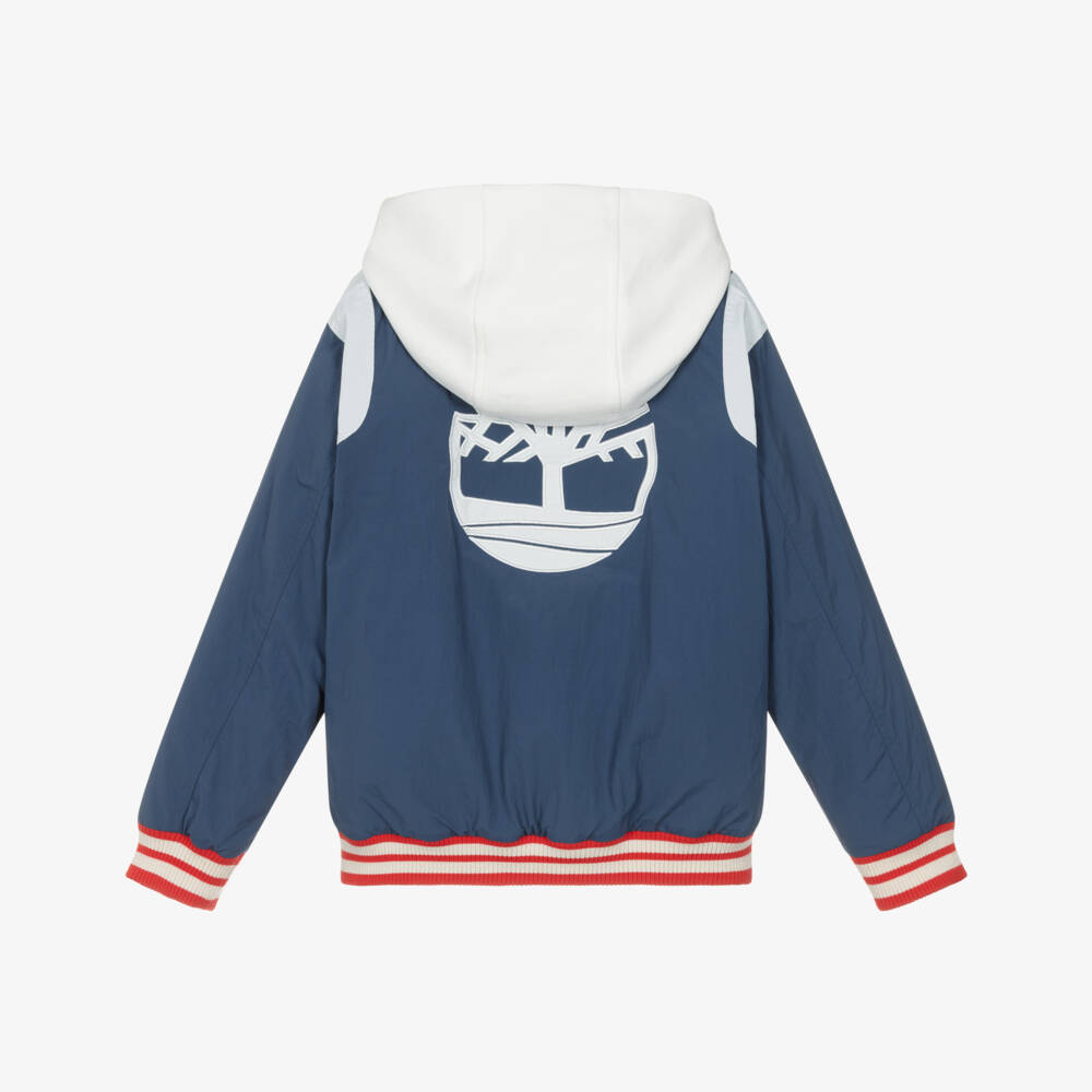 Timberland-Boys Navy Blue Hooded Varsity Style Bomber Jacket | Childrensalon