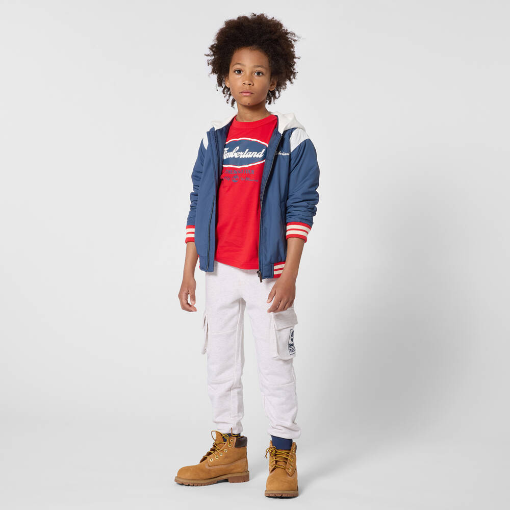 Timberland-Boys Navy Blue Hooded Varsity Style Jacket | Childrensalon