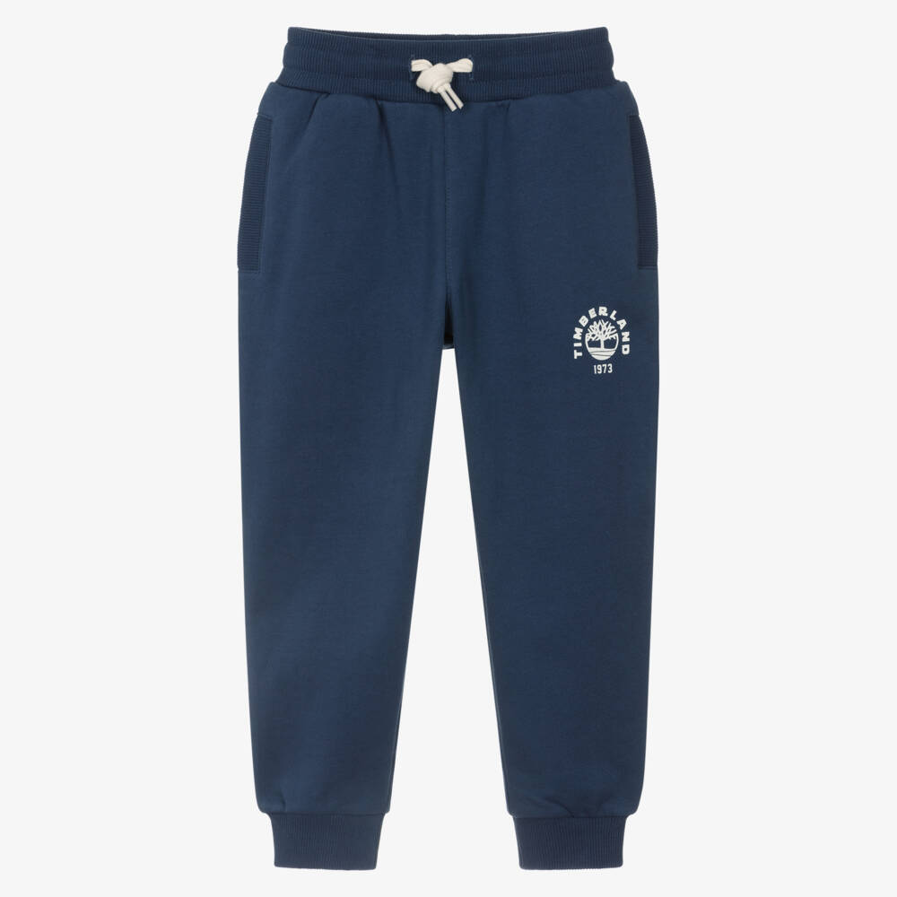 Timberland-Boys Navy Blue Jersey Drawstring Joggers with White Logo | Childrensalon