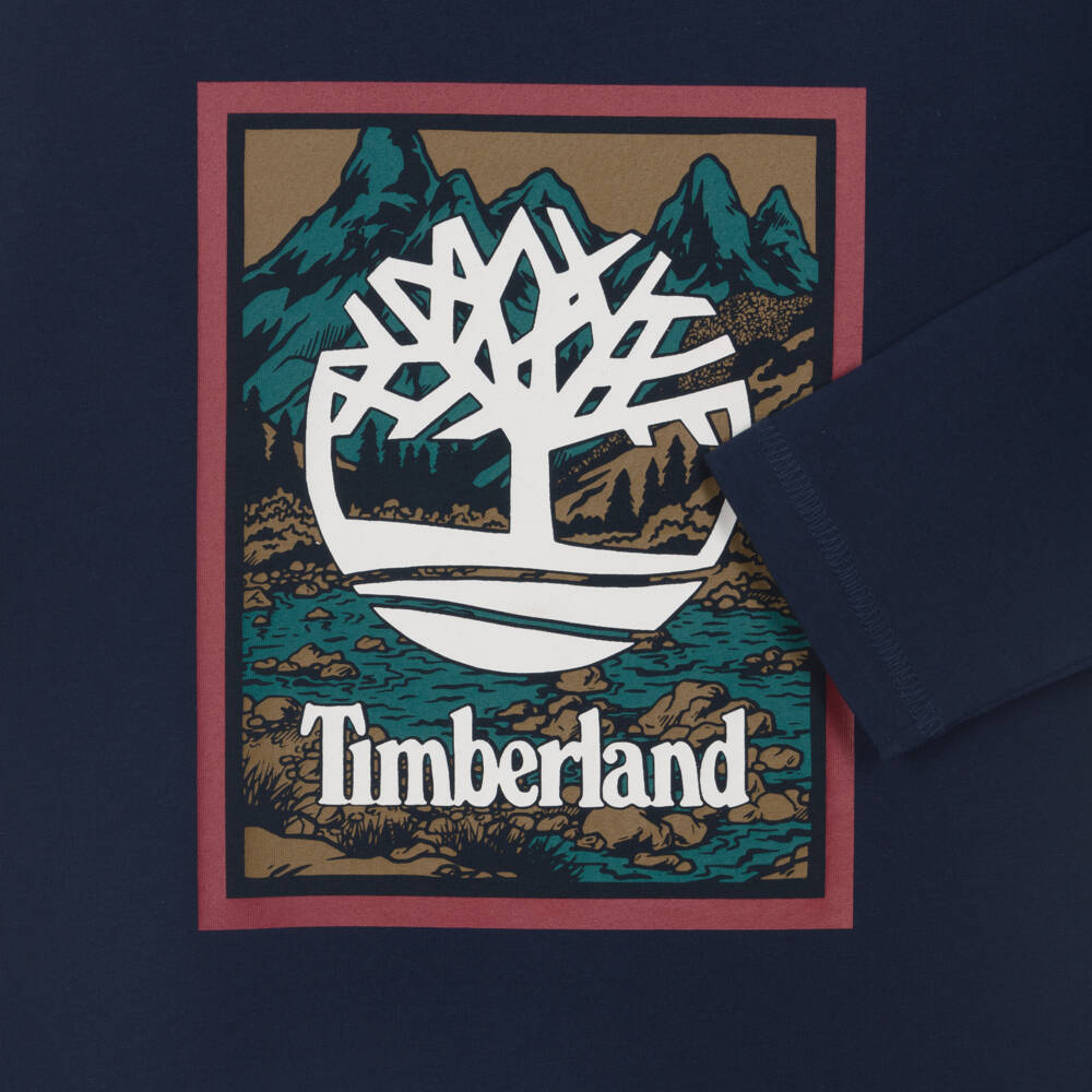 Timberland-Синий джерси топ для мальчиков с горным принтом | Childrensalon