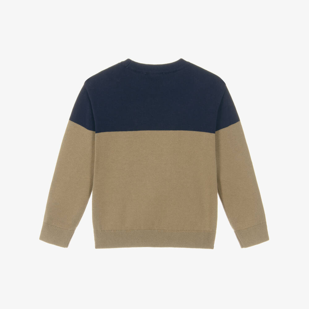 Timberland-Boys Navy Blue & Khaki Beige Cotton Knit Sweater | Childrensalon