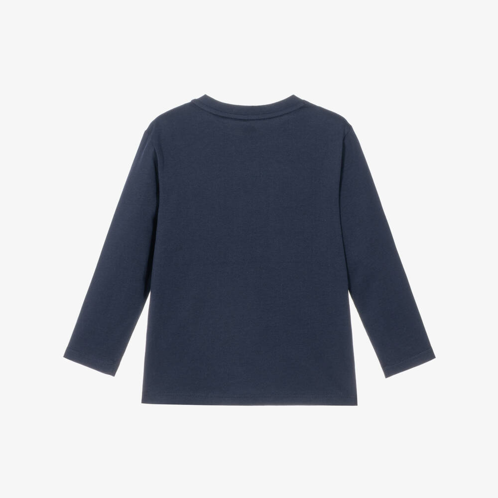 Timberland-Boys Navy Blue Long-Sleeved Top with Bear Graphic Print | Childrensalon