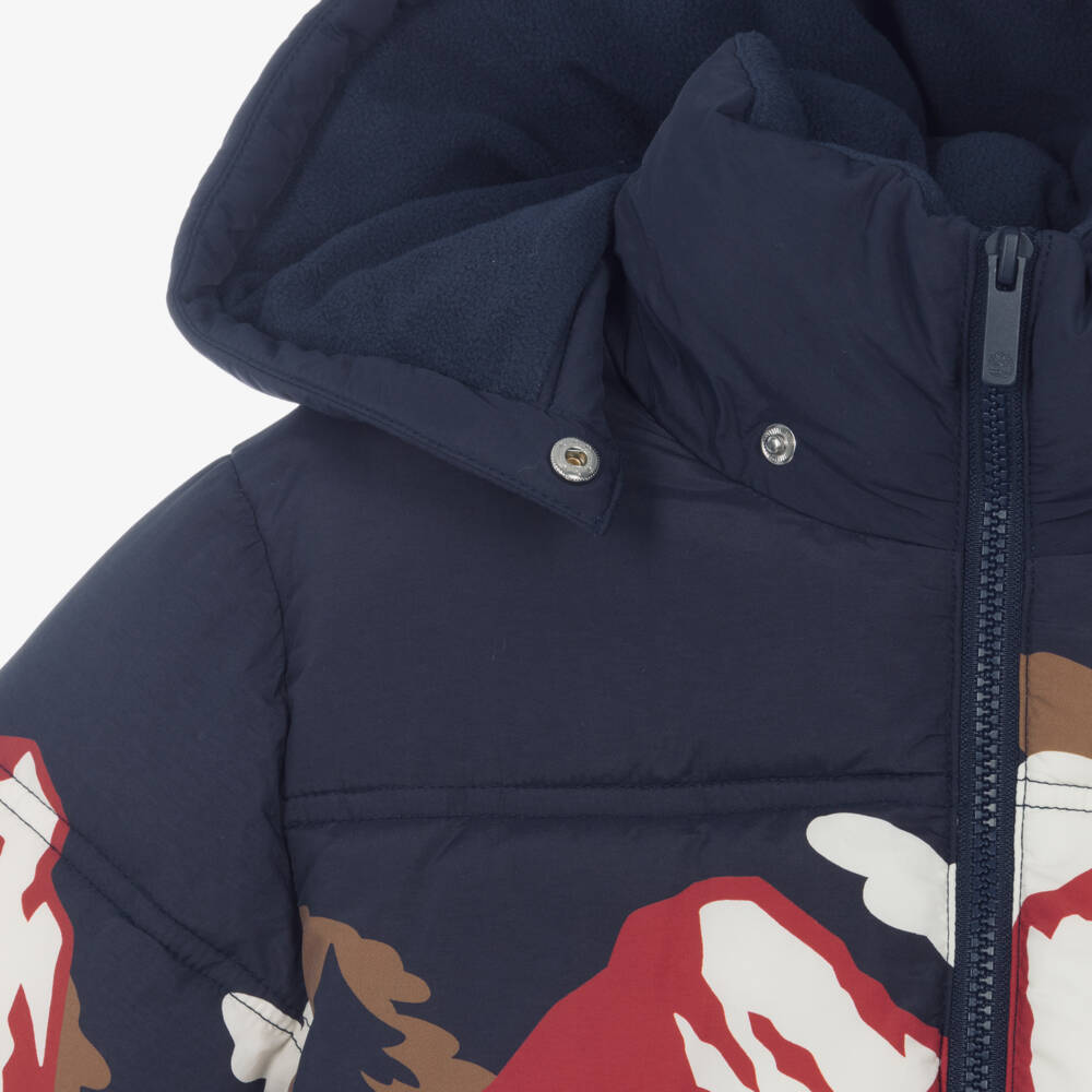 Timberland-Boys Navy Blue Puffer Jacket with Mountain Scene | Childrensalon