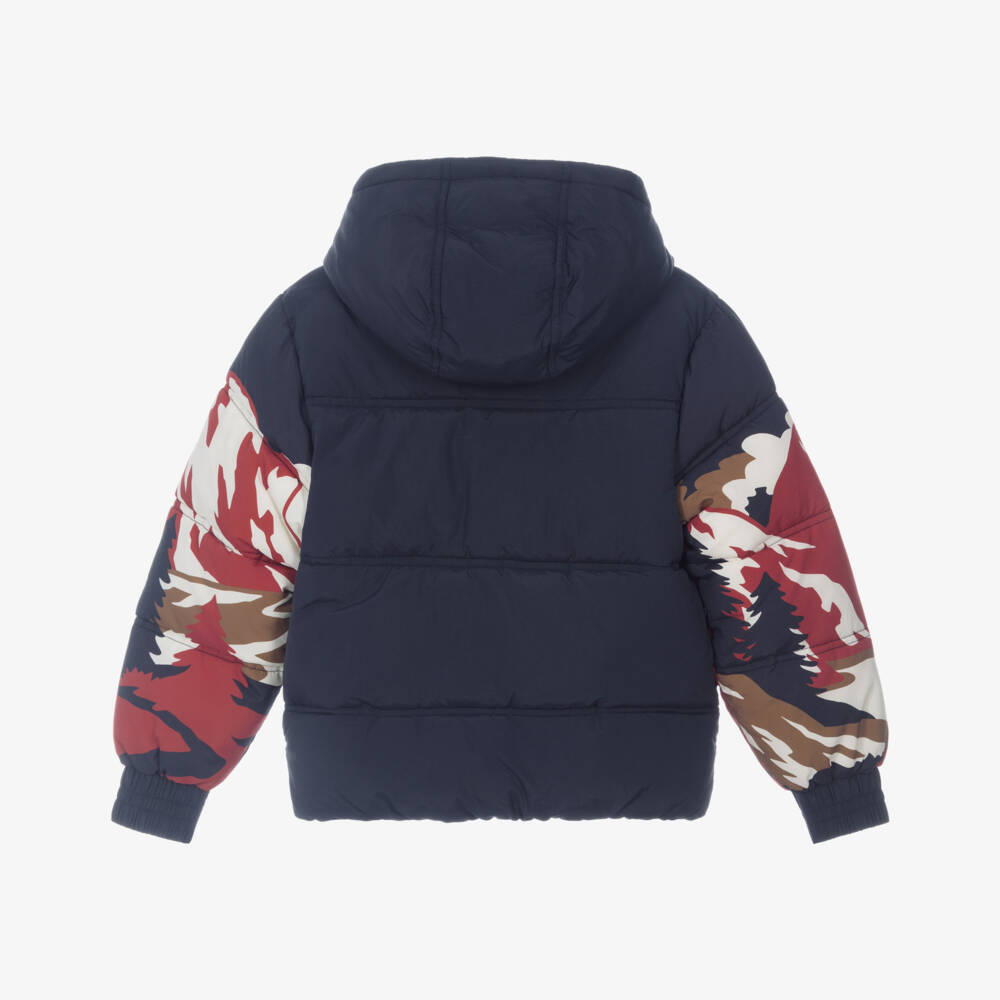 Timberland-Boys Navy Blue Puffer Jacket with Mountain Scene | Childrensalon