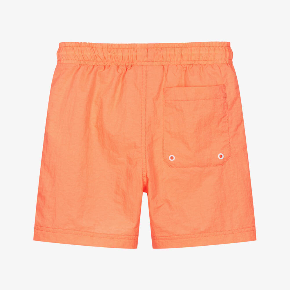 Timberland-Boys Neon Orange Swim Shorts with White Logo Print | Childrensalon