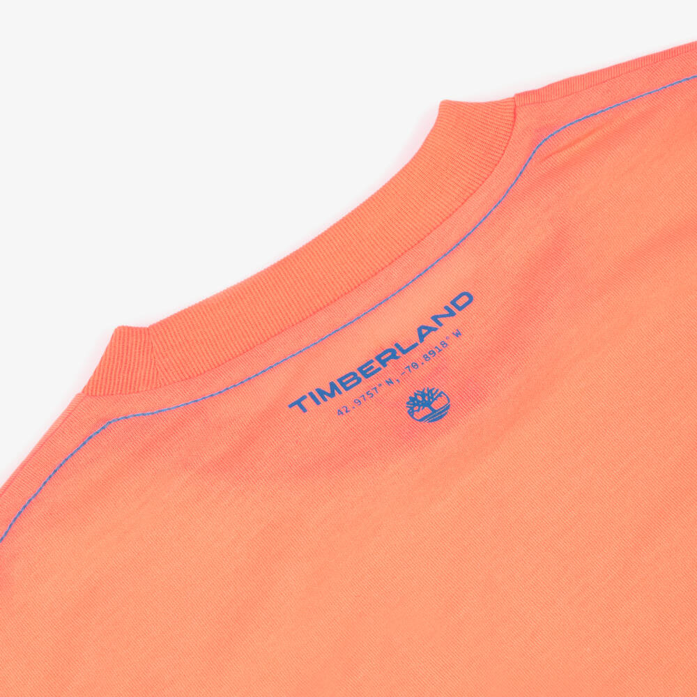Timberland-Boys Neon Orange T-Shirt with Four Elements Logo | Childrensalon