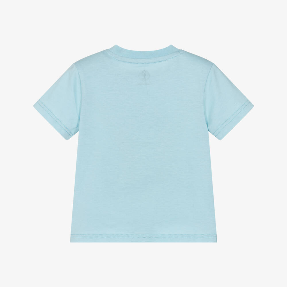 Timberland-Boys Pale Blue Cotton T-Shirt with Four Elements Print | Childrensalon