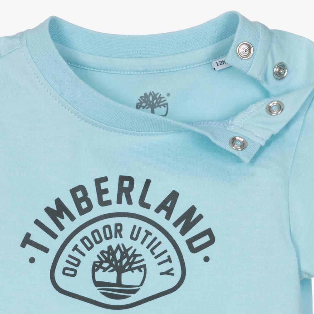 Timberland-Boys Pale Blue & Dark Grey Cotton Shorts Set | Childrensalon