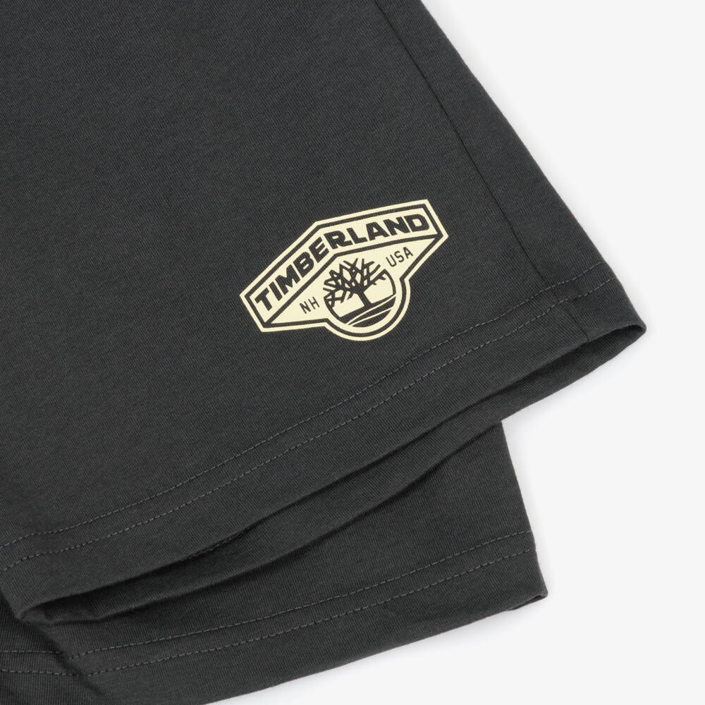 Timberland-Boys Pale Yellow & Dark Grey Cotton Shorts Set | Childrensalon