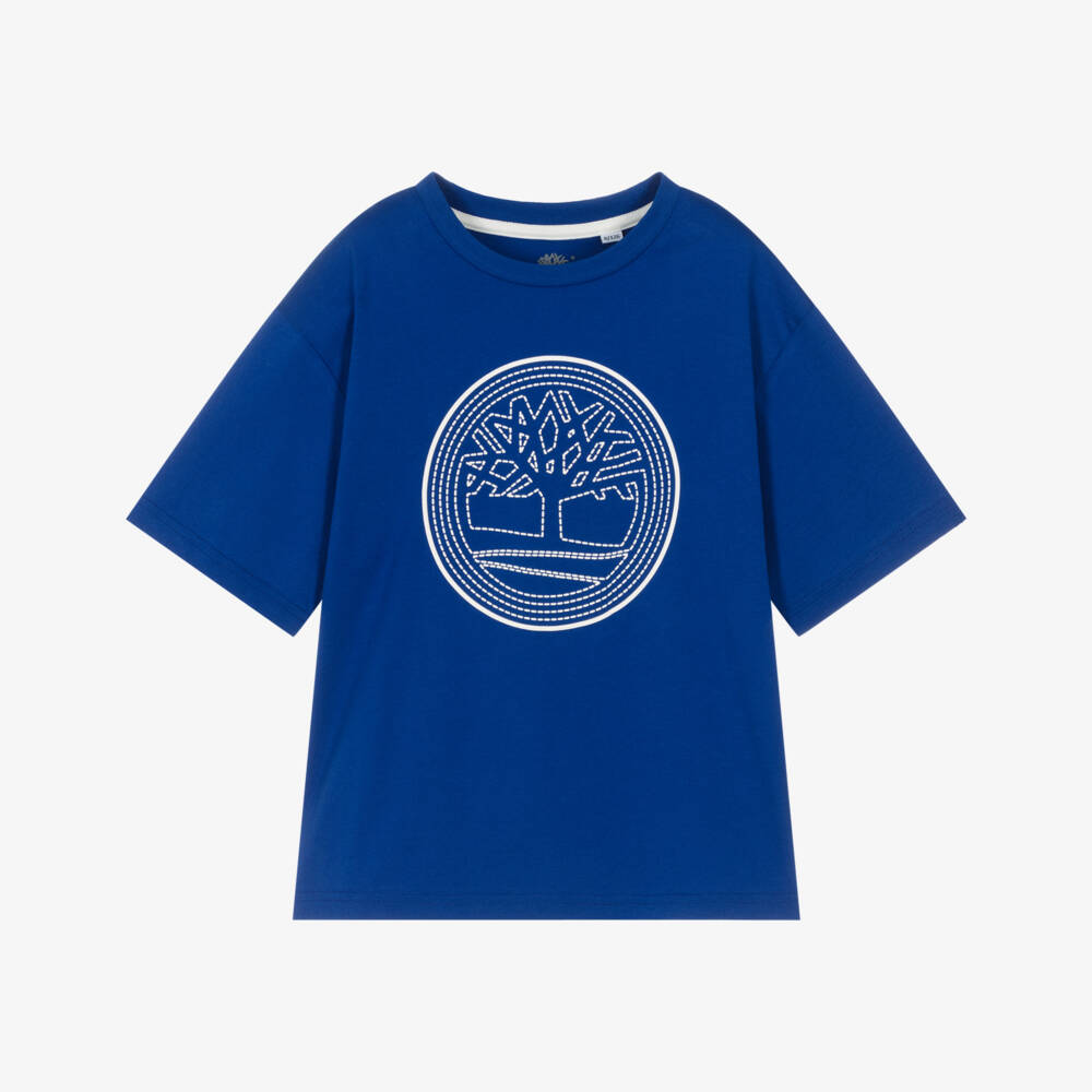 Timberland-Boys Royal Blue Jersey T-Shirt with Logo Print | Childrensalon