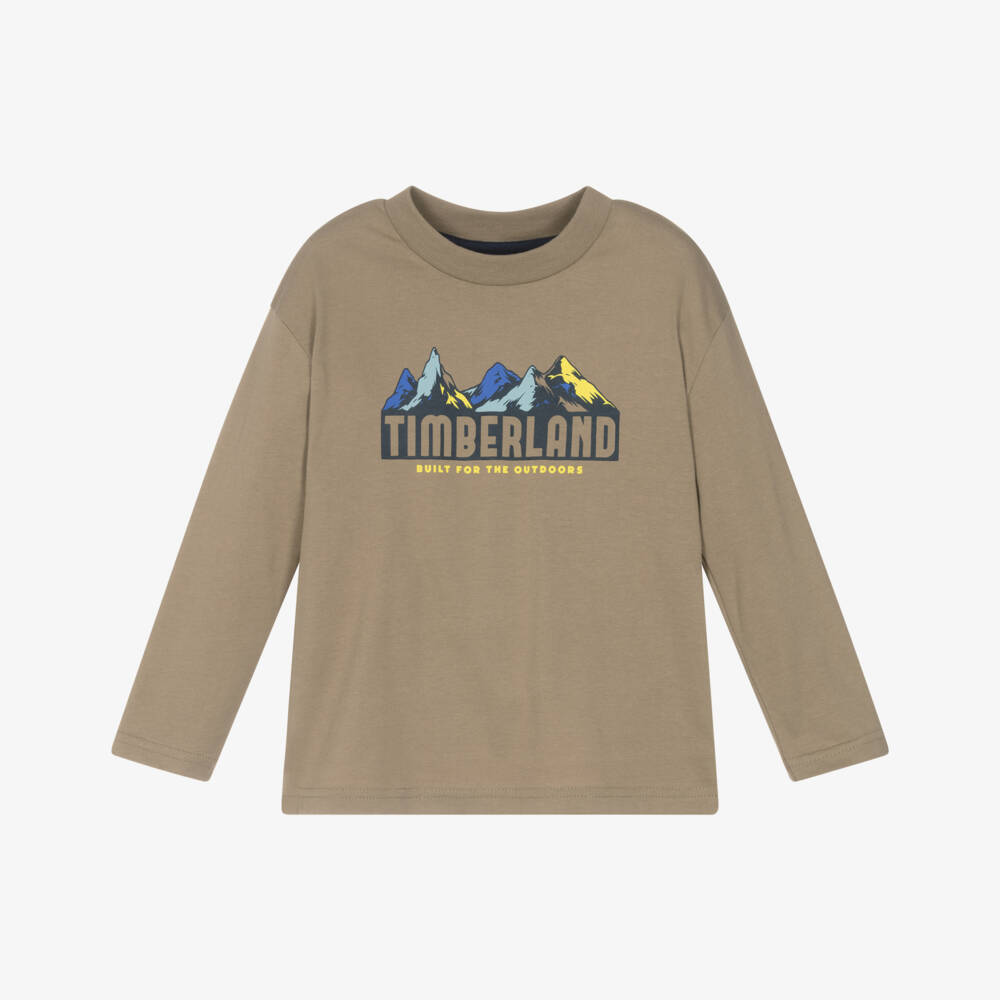 Timberland-Boys Taupe Brown Cotton Mountain Scene Top | Childrensalon