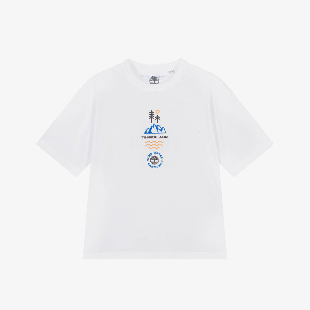 Timberland-Boys White Cotton Four Elements Print T-Shirt | Childrensalon