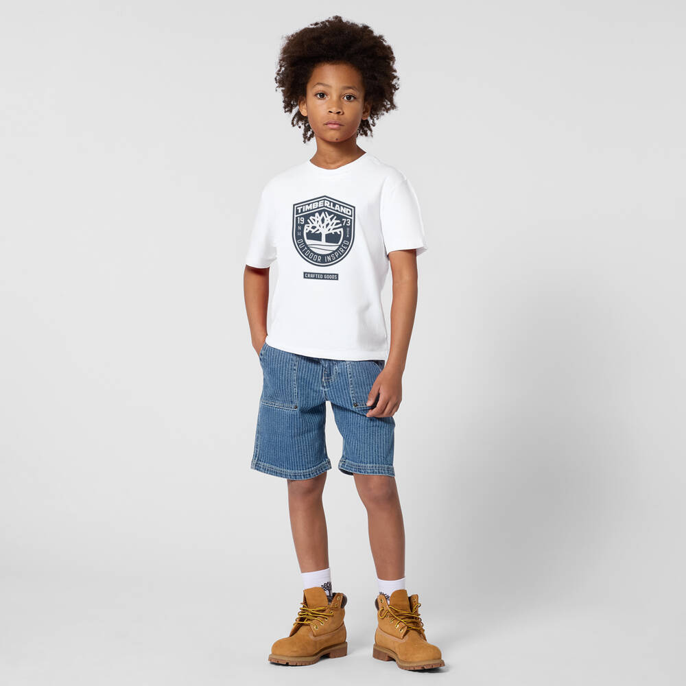 Timberland-Boys White Cotton Loose Fit T-Shirt | Childrensalon