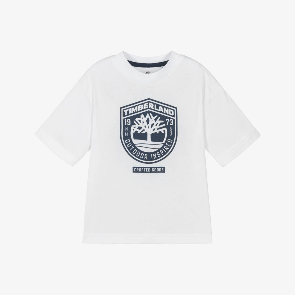 Timberland-Boys White Cotton Loose Fit T-Shirt | Childrensalon