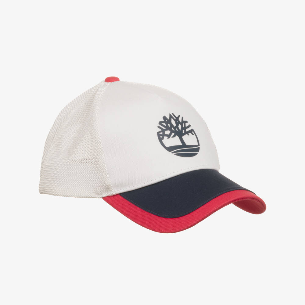 Timberland-Boys White Cotton & Mesh Cap with Tree Logo | Childrensalon