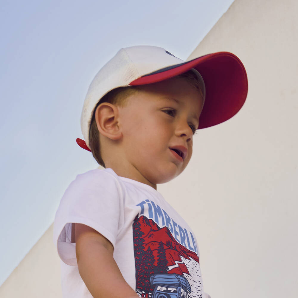 Timberland-Boys White Cotton & Mesh Cap with Tree Logo | Childrensalon