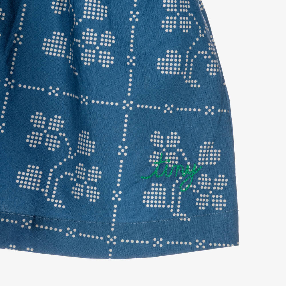 Tinycottons-Baby Girls Blue Cotton Dress with Dotted Flowers | Childrensalon