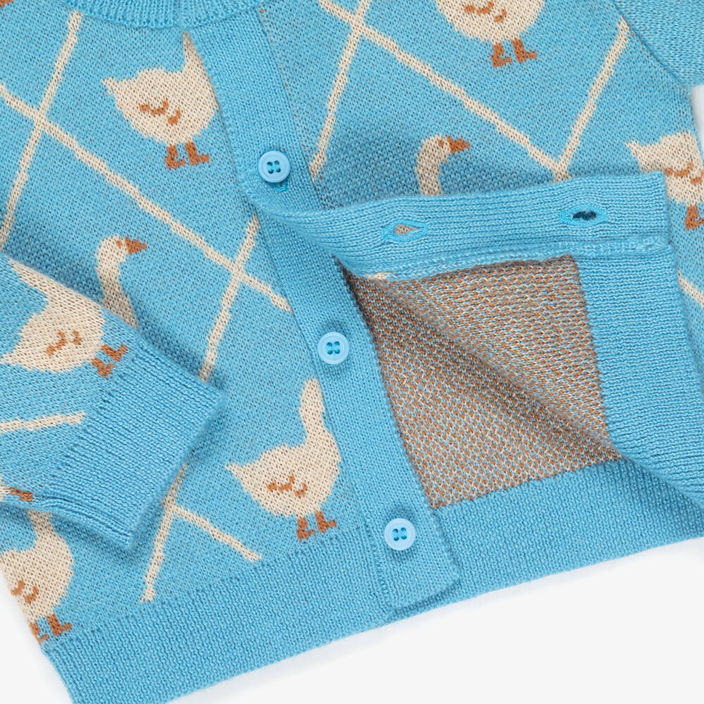 Tinycottons-Baby Girls Blue Knitted Swans Cardigan | Childrensalon