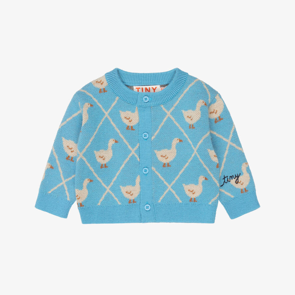 Tinycottons-Baby Girls Blue Knitted Swans Cardigan | Childrensalon