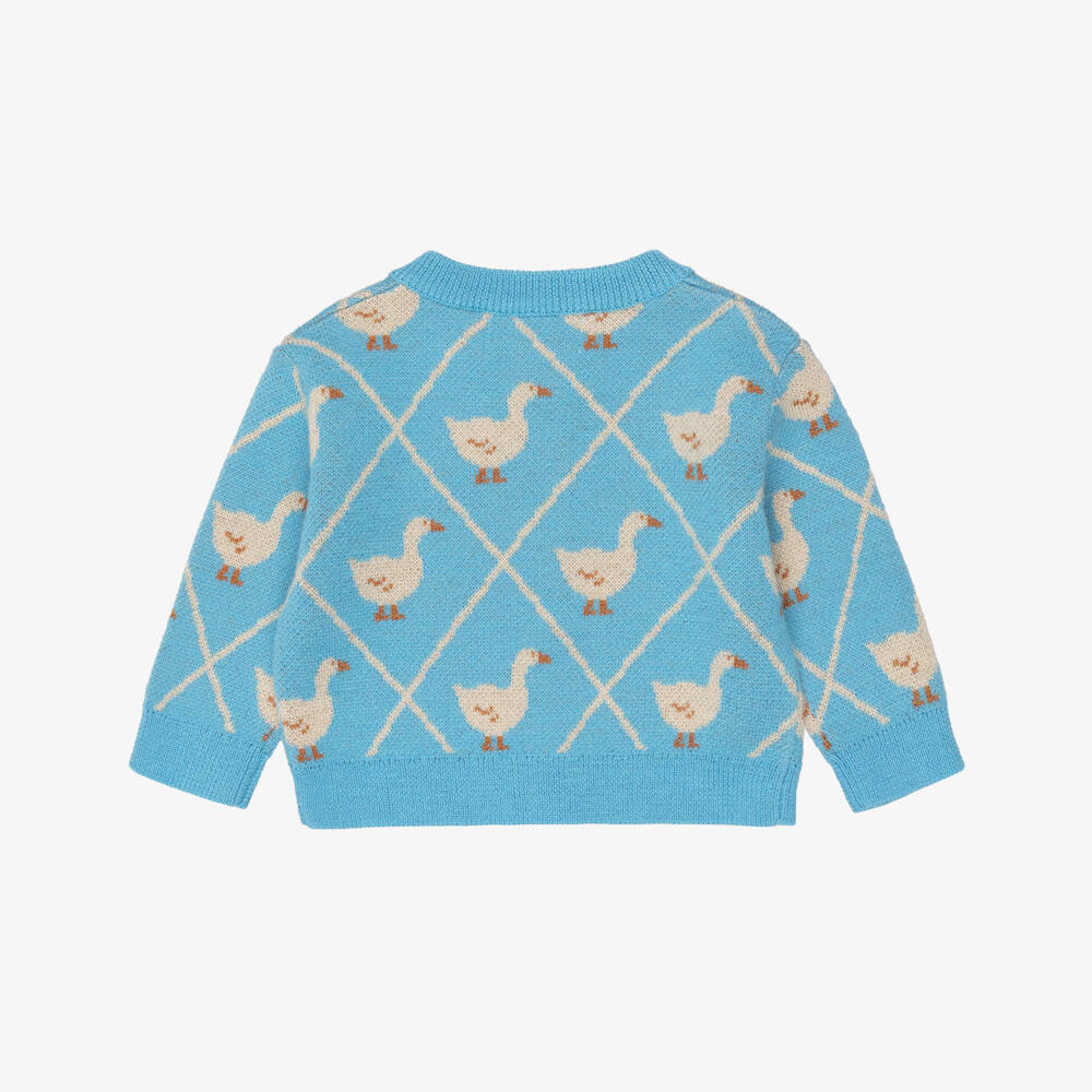 Tinycottons-Baby Girls Blue Knitted Swans Cardigan | Childrensalon