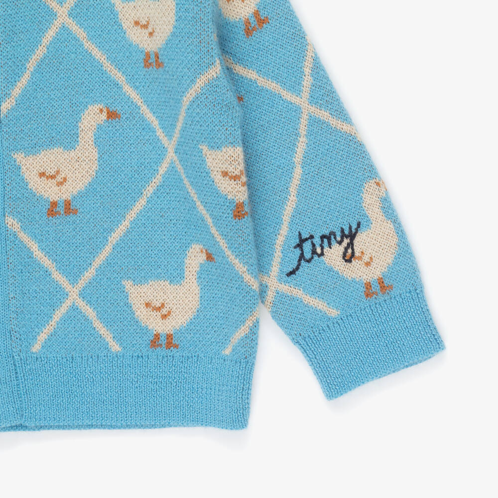 Tinycottons-Baby Girls Blue Knitted Swans Cardigan | Childrensalon